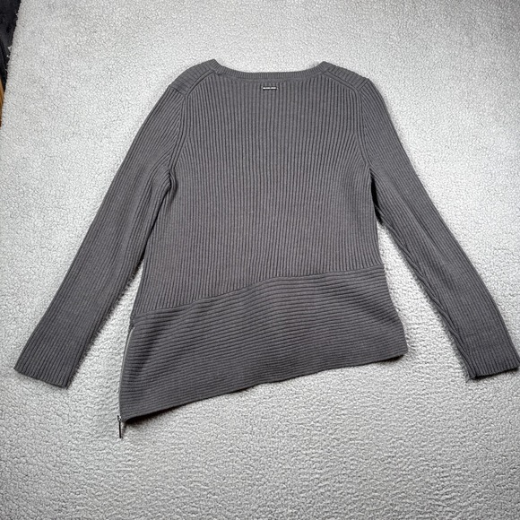 Michael Kors Womens Crewneck Sweater XL Gray Ribbed Asymmetrical Side Zipper - Picture 8 of 12